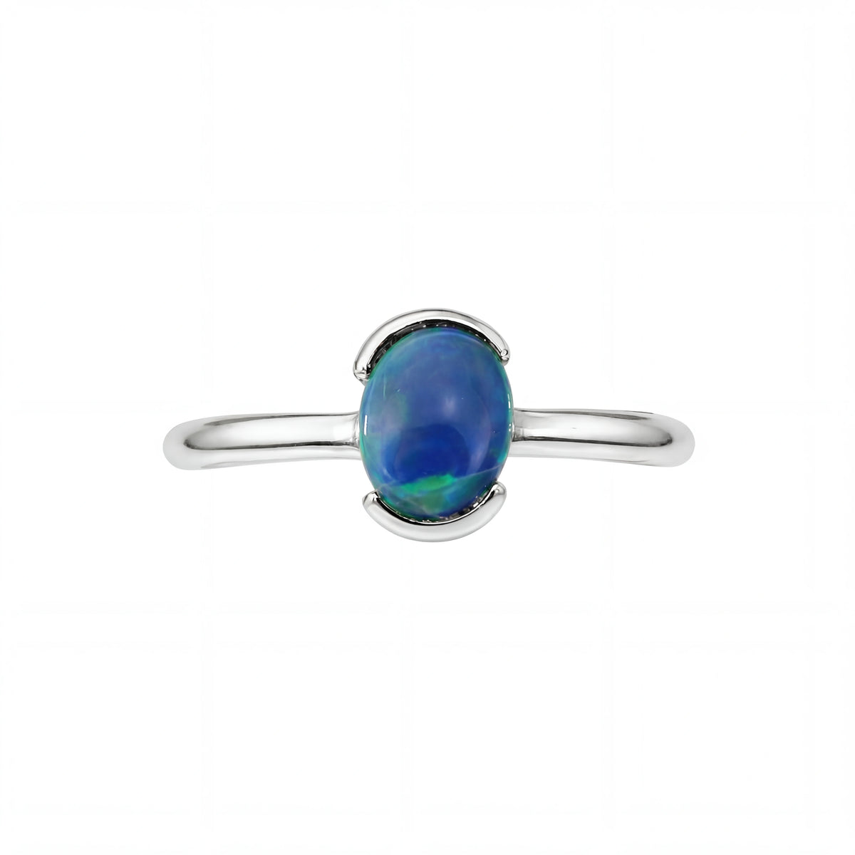 Black Opal Ring In 925 Sterling Silver - Green-Blue