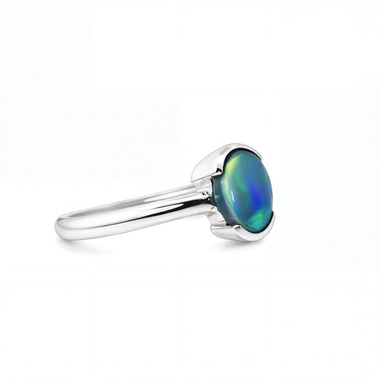 Black Opal Ring In 925 Sterling Silver - Green-Blue - Australian Opal Cutters and Pearl Divers