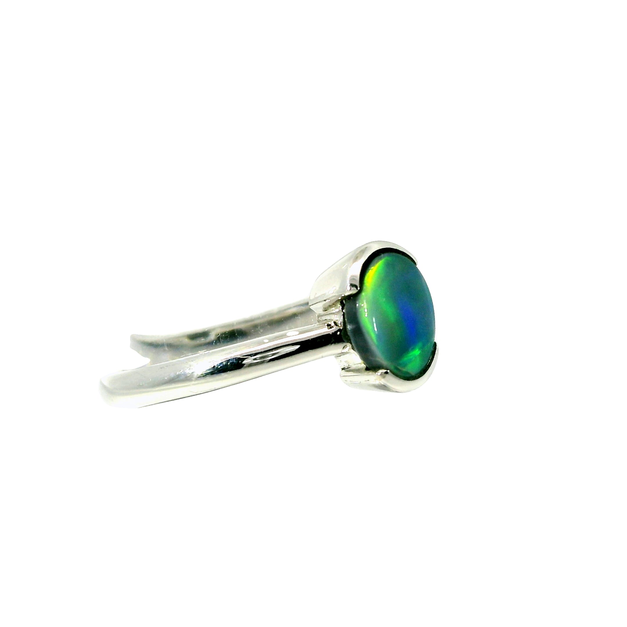 Black Opal Ring in 925 Sterling Silver - Green-Blue