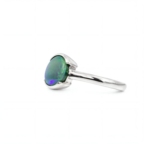 Black Opal Ring In 925 Sterling Silver - Green-Blue
