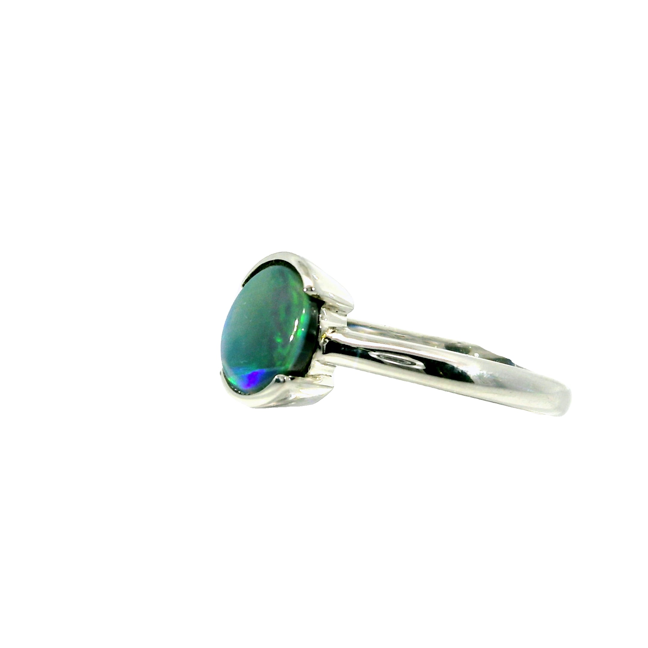 Black Opal Ring in 925 Sterling Silver - Green-Blue