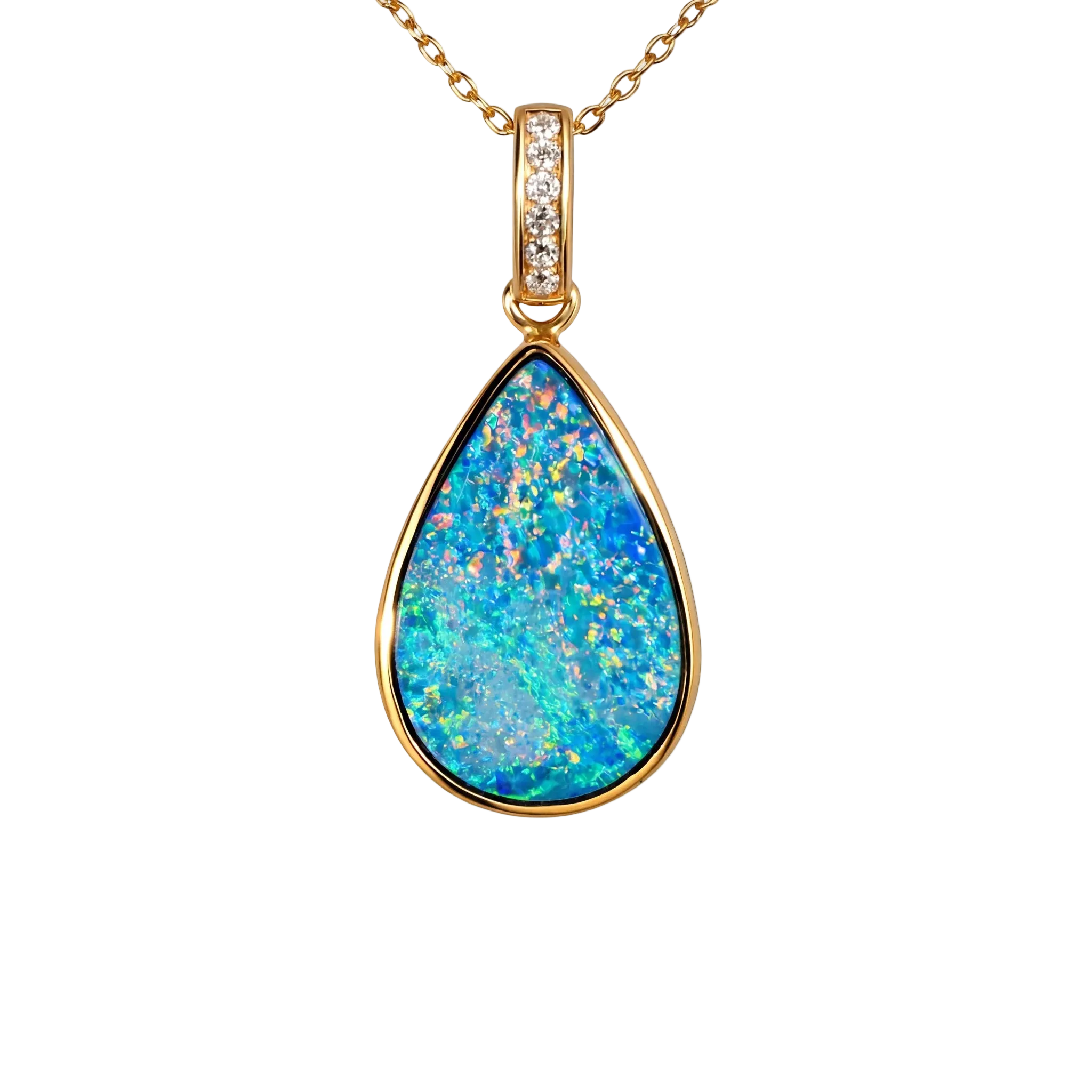 Doublet Opal Pendant in 14K Yellow Gold - Multicolour - Australian Opal Cutters and Pearl Divers