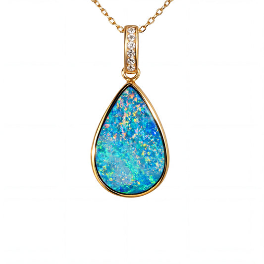 Doublet Opal Pendant in 14K Yellow Gold - Multicolour