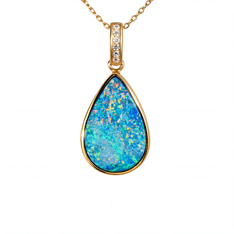 Doublet Opal Pendant in 14K Yellow Gold - Multicolour