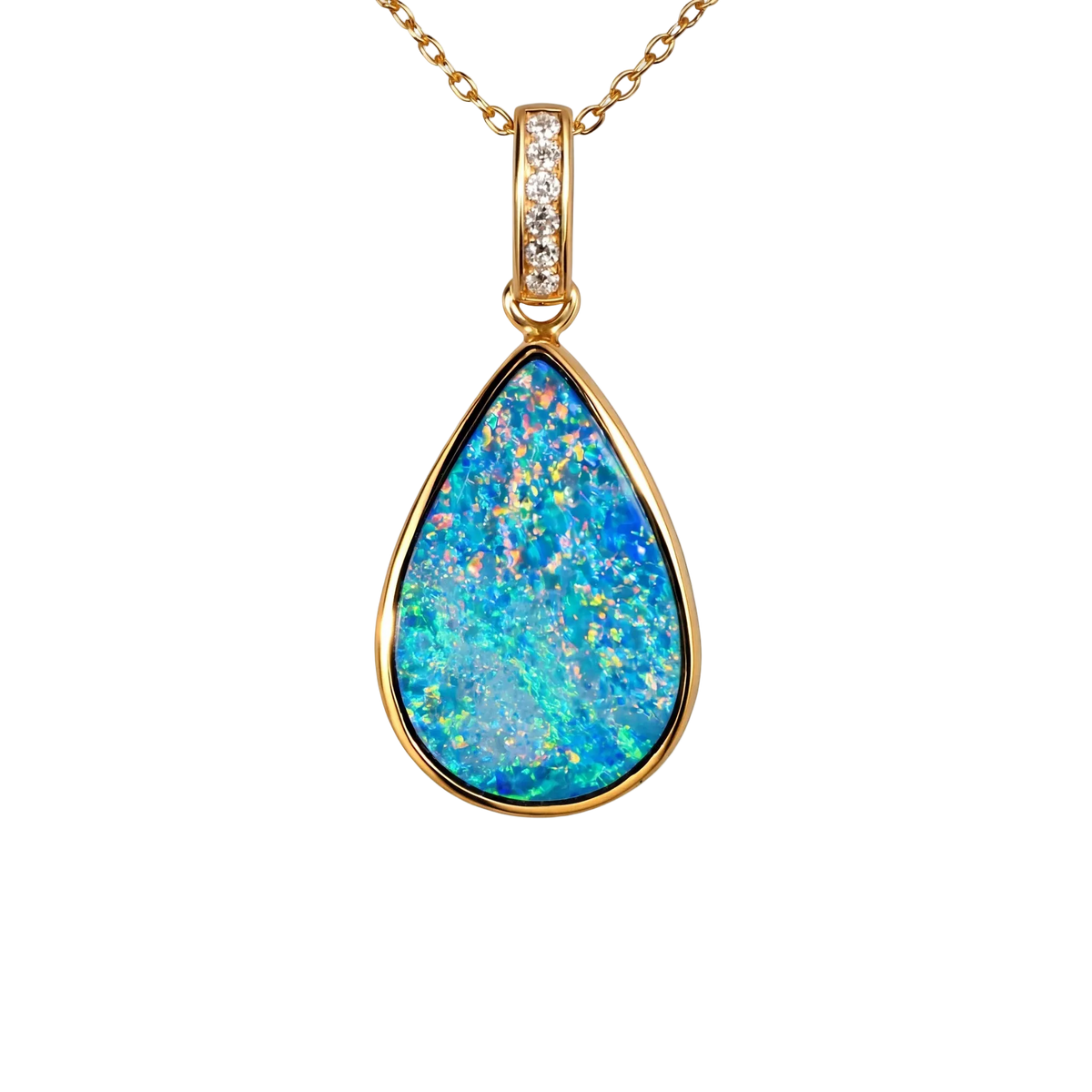 Doublet Opal Pendant in 14K Yellow Gold - Multicolour - Australian Opal Cutters and Pearl Divers