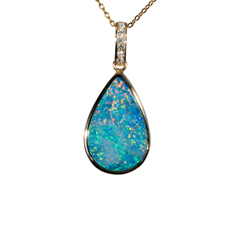 Doublet Opal Pendant in 14K Yellow Gold - Multicolour
