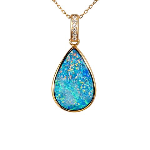 Doublet Opal Pendant in 14K Yellow Gold - Multicolour - Australian Opal Cutters and Pearl Divers