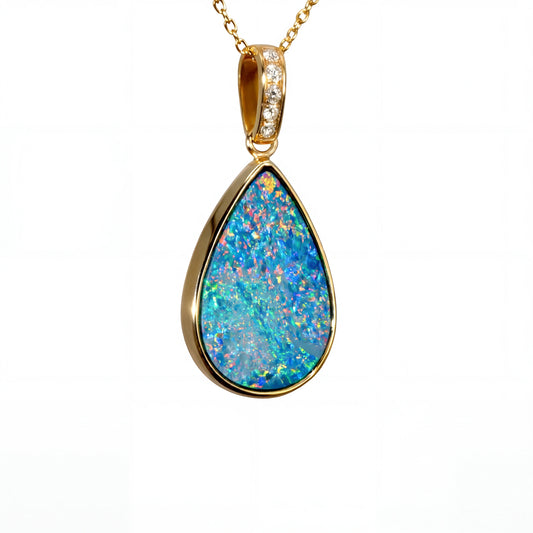 Doublet Opal Pendant in 14K Yellow Gold - Multicolour