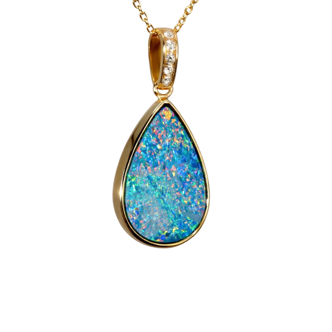 Doublet Opal Pendant in 14K Yellow Gold - Multicolour - Australian Opal Cutters and Pearl Divers