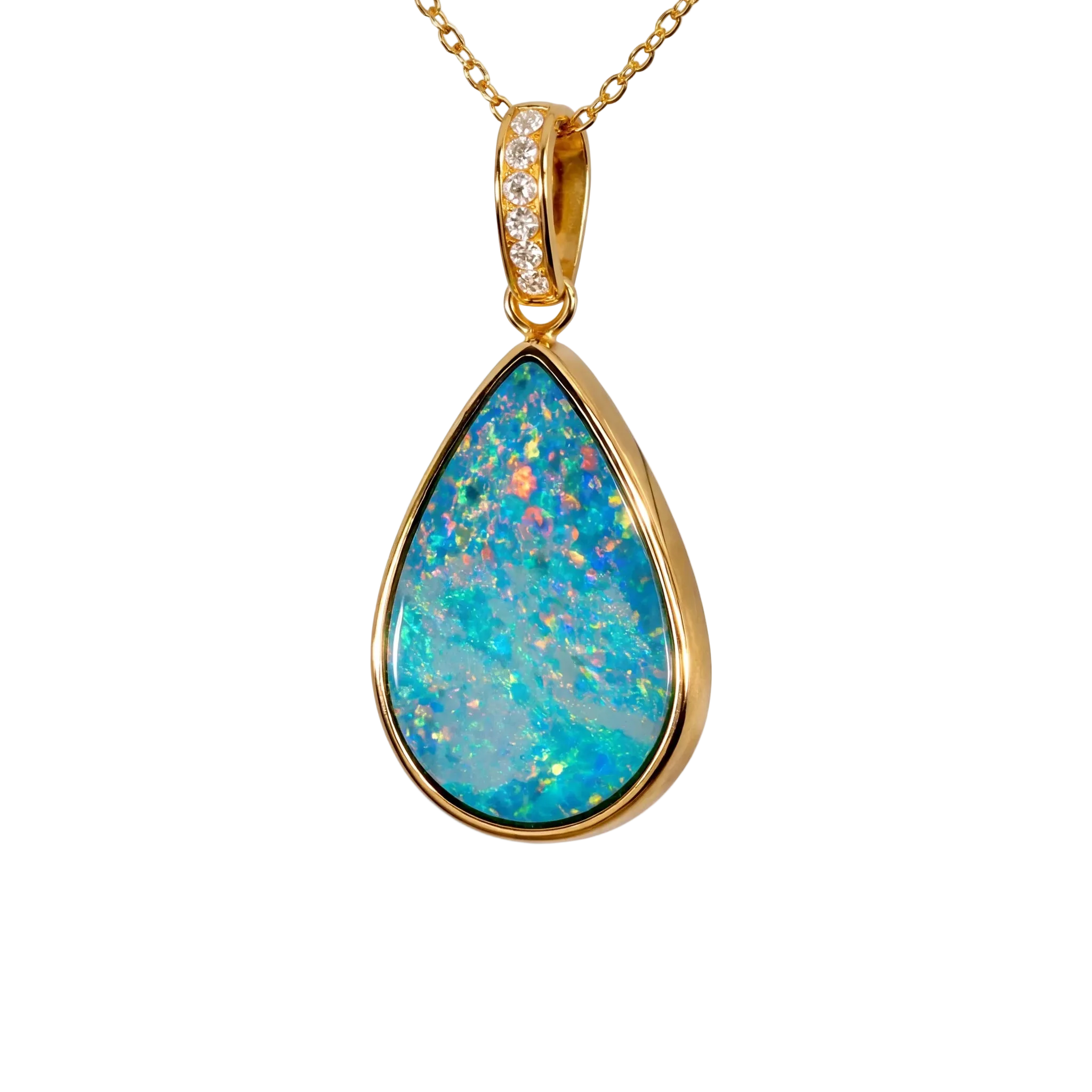 Doublet Opal Pendant in 14K Yellow Gold - Multicolour - Australian Opal Cutters and Pearl Divers