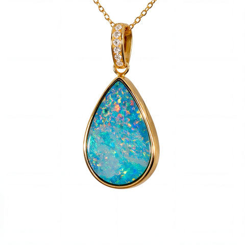 Doublet Opal Pendant in 14K Yellow Gold - Multicolour