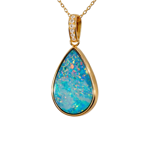Doublet Opal Pendant in 14K Yellow Gold - Multicolour - Australian Opal Cutters and Pearl Divers