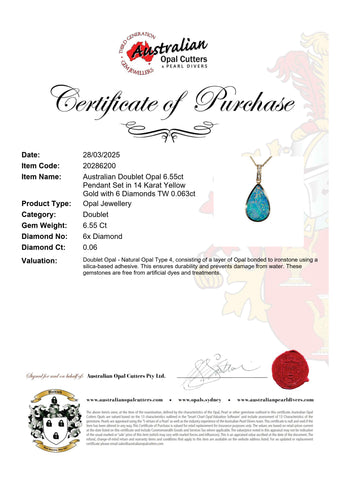 Doublet Opal Pendant in 14K Yellow Gold - Multicolour