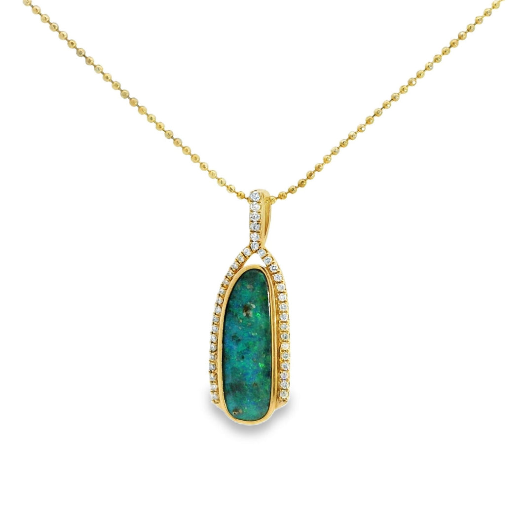 Australian Opal Boulder Pendant set in 14K Yellow Gold