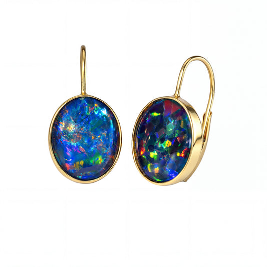 Triplet Opal Earrings in 14K Yellow Gold - Multicolour