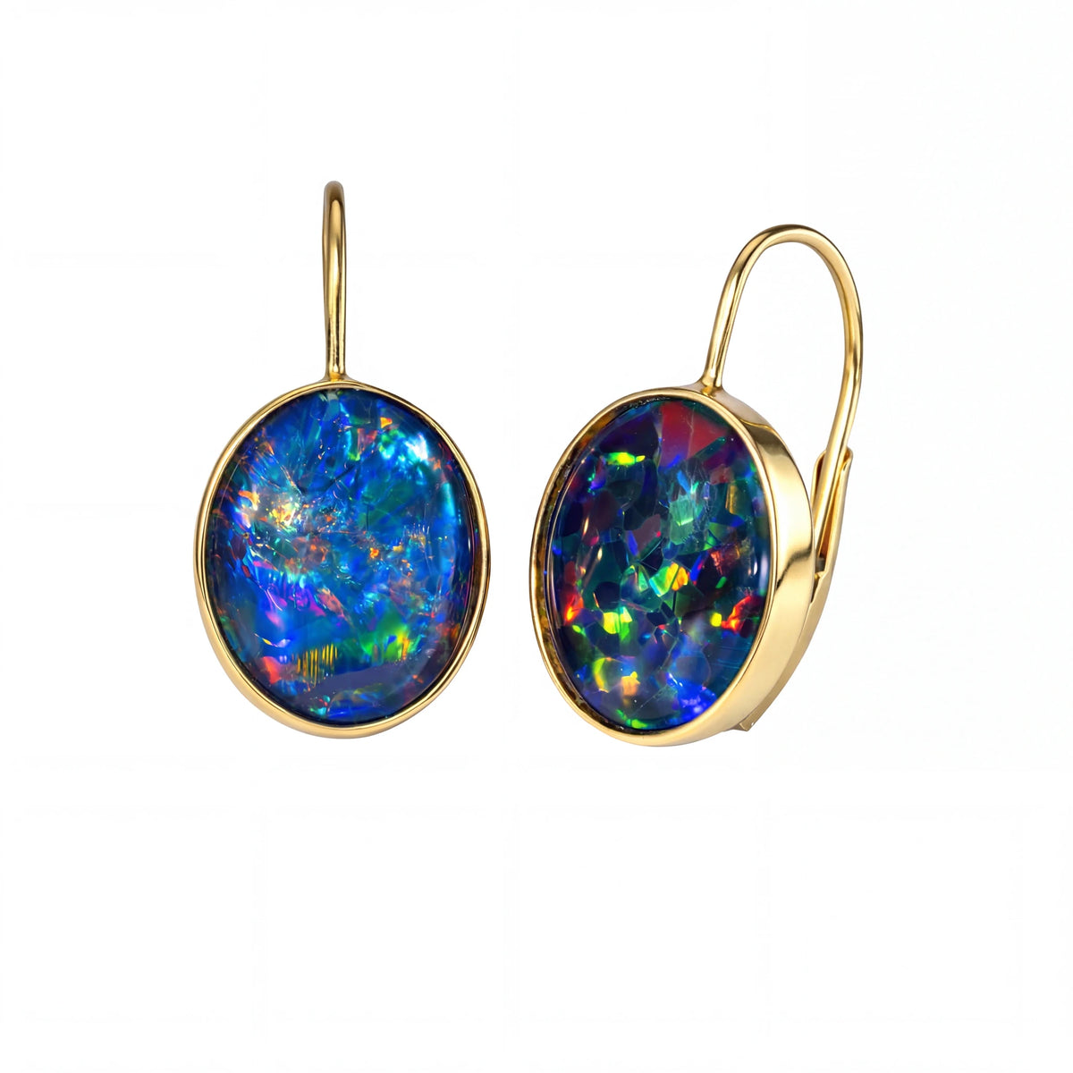 Triplet Opal Earrings in 14K Yellow Gold - Multicolour - Australian Opal Cutters and Pearl Divers