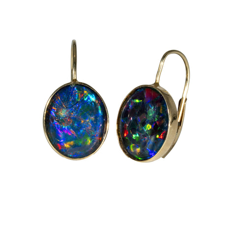 Triplet Opal Earrings in 14K Yellow Gold - Multicolour