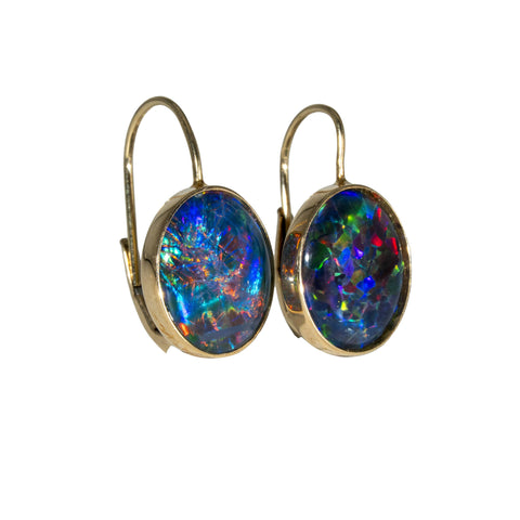 Triplet Opal Earrings in 14K Yellow Gold - Multicolour