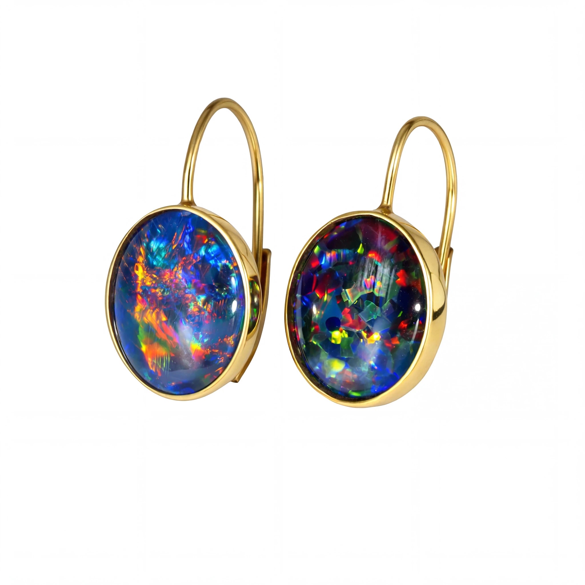 Triplet Opal Earrings in 14K Yellow Gold - Multicolour - Australian Opal Cutters and Pearl Divers