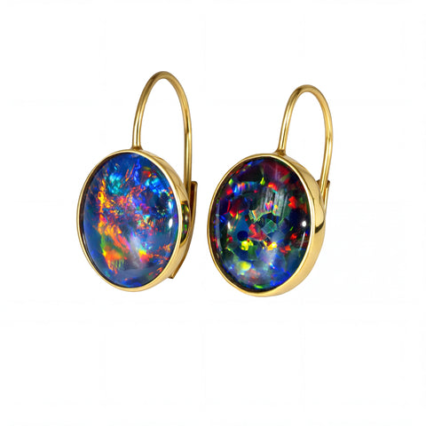 Triplet Opal Earrings in 14K Yellow Gold - Multicolour