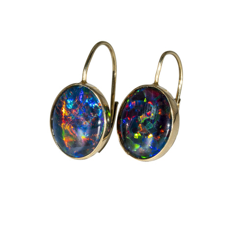 Triplet Opal Earrings in 14K Yellow Gold - Multicolour
