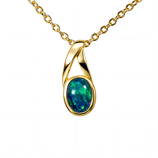 Triplet Opal Pendant in 9K Yellow Gold - Green-Blue