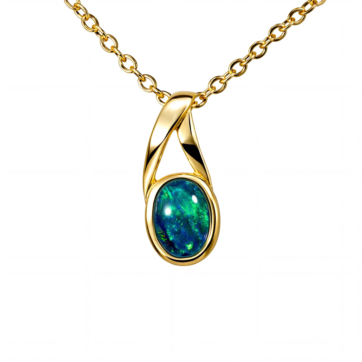 Triplet Opal Pendant in 9K Yellow Gold - Green-Blue - Australian Opal Cutters and Pearl Divers