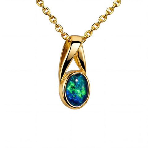 Triplet Opal Pendant in 9K Yellow Gold - Green-Blue - Australian Opal Cutters and Pearl Divers