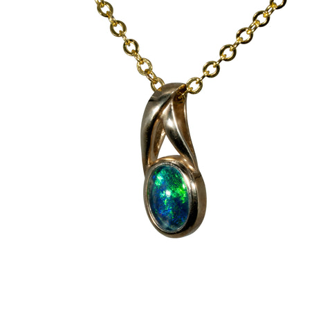 Triplet Opal Pendant in 9K Yellow Gold - Green-Blue