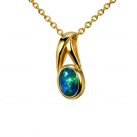 Triplet Opal Pendant in 9K Yellow Gold - Green-Blue - Australian Opal Cutters and Pearl Divers