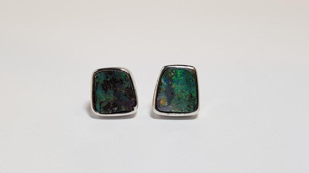 Australian Natural Boulder Opal Earrings set in 925 Sterling Silver