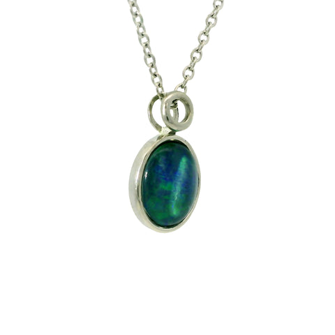 Triplet Opal Pendant in Stainless Steel - Green and Blue