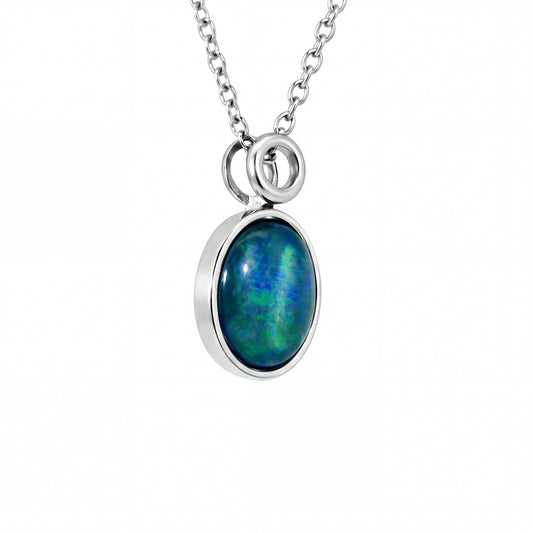 Triplet Opal Pendant in Stainless Steel - Green and Blue