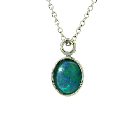 Triplet Opal Pendant in Stainless Steel - Green and Blue