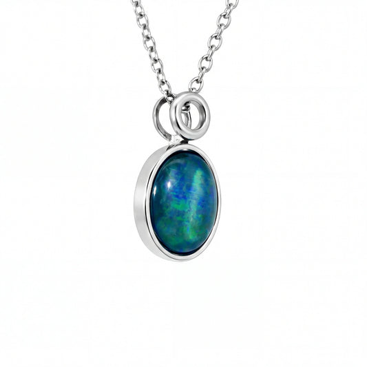 Triplet Opal Pendant in Stainless Steel - Green and Blue - Australian Opal Cutters and Pearl Divers