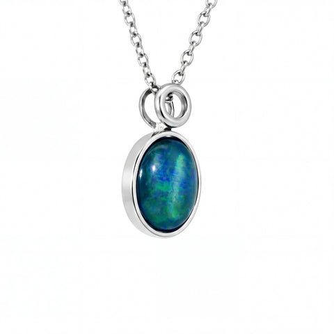 Triplet Opal Pendant in Stainless Steel - Green and Blue - Australian Opal Cutters and Pearl Divers