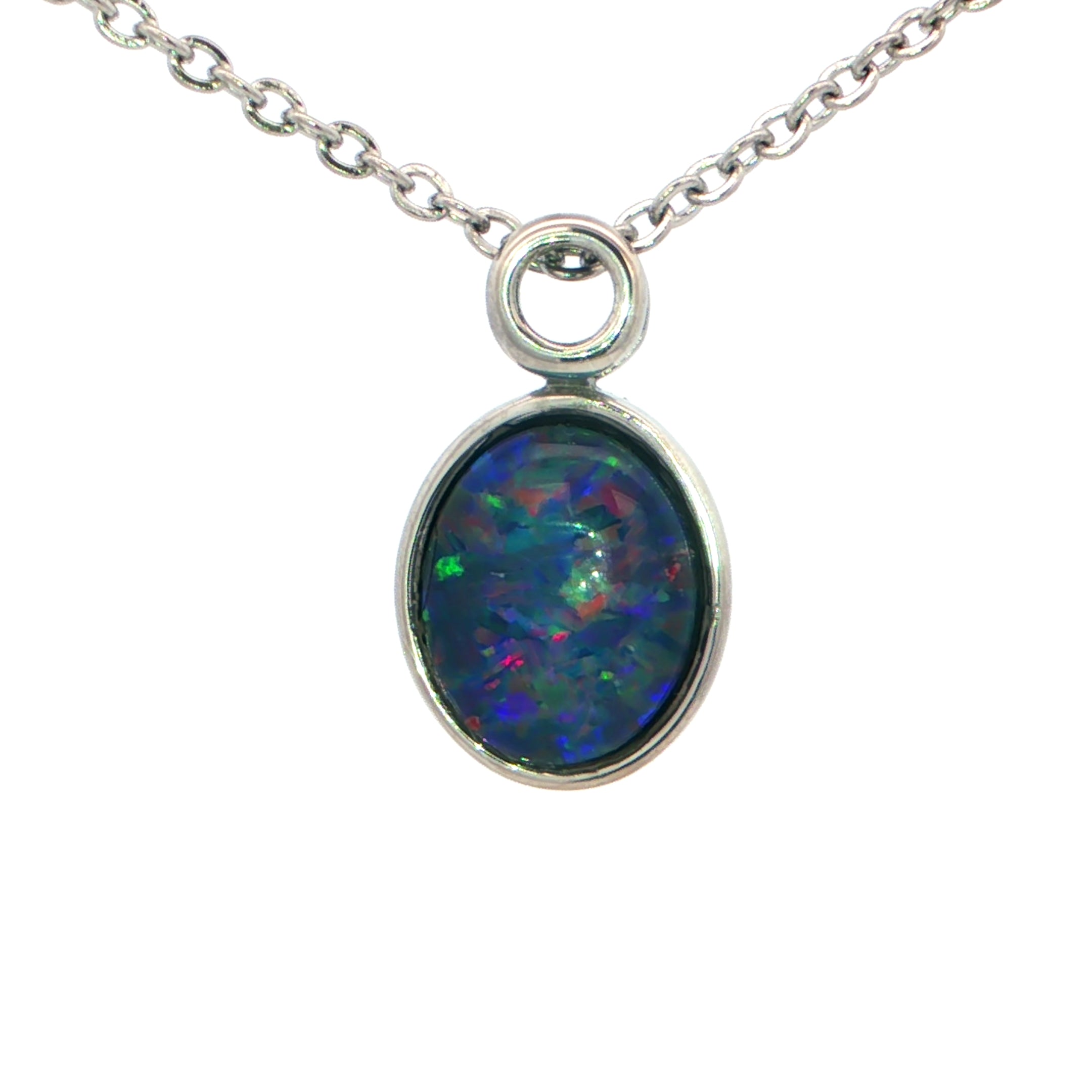 Triplet Opal Pendant in Stainless Steel - Green and Blue - Australian Opal Cutters and Pearl Divers