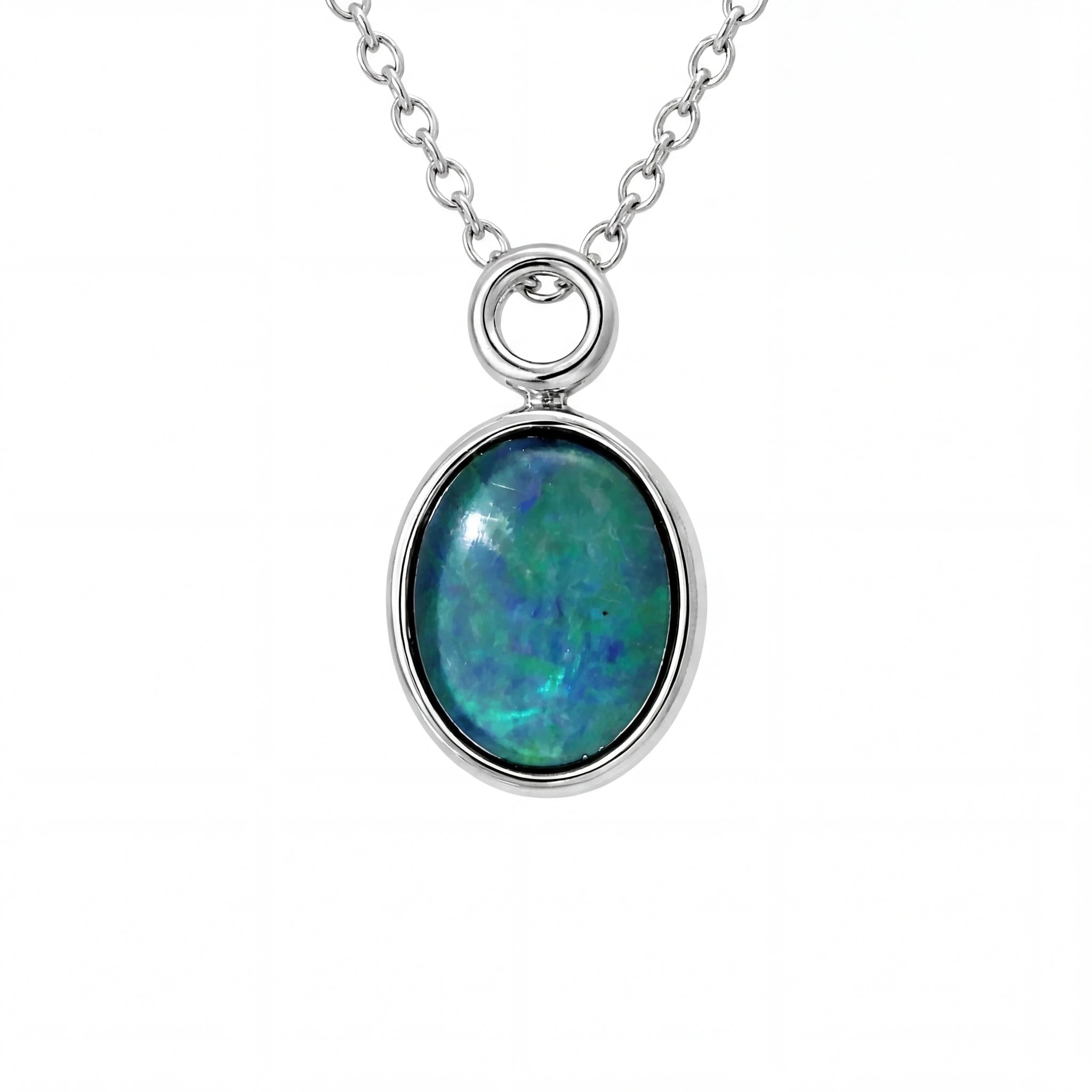 Triplet Opal Pendant in Stainless Steel - Green and Blue - Australian Opal Cutters and Pearl Divers