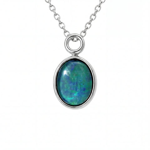 Triplet Opal Pendant in Stainless Steel - Green and Blue