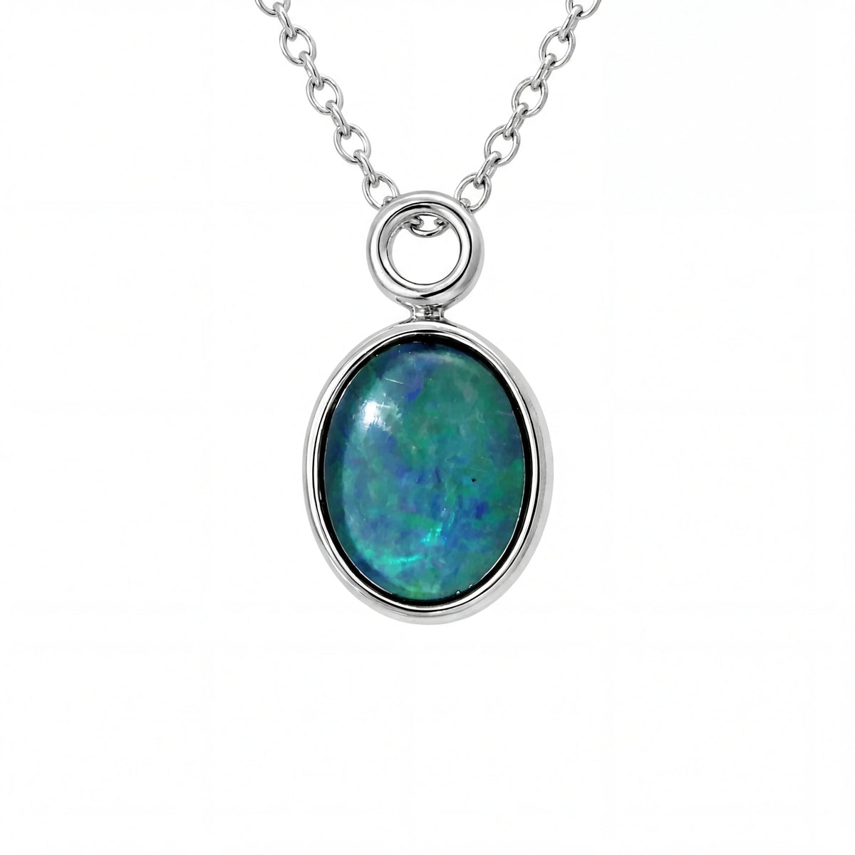 Triplet Opal Pendant in Stainless Steel - Green and Blue - Australian Opal Cutters and Pearl Divers