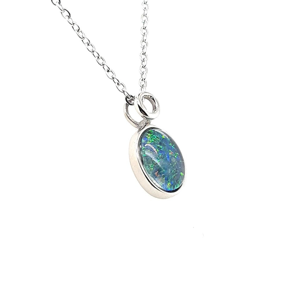 Australian Opal Triplet 10 x 8 mm Pendant Set in Stainless Steel