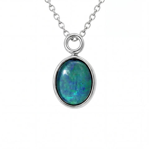 Triplet Opal Pendant in Stainless Steel - Green and Blue - Australian Opal Cutters and Pearl Divers