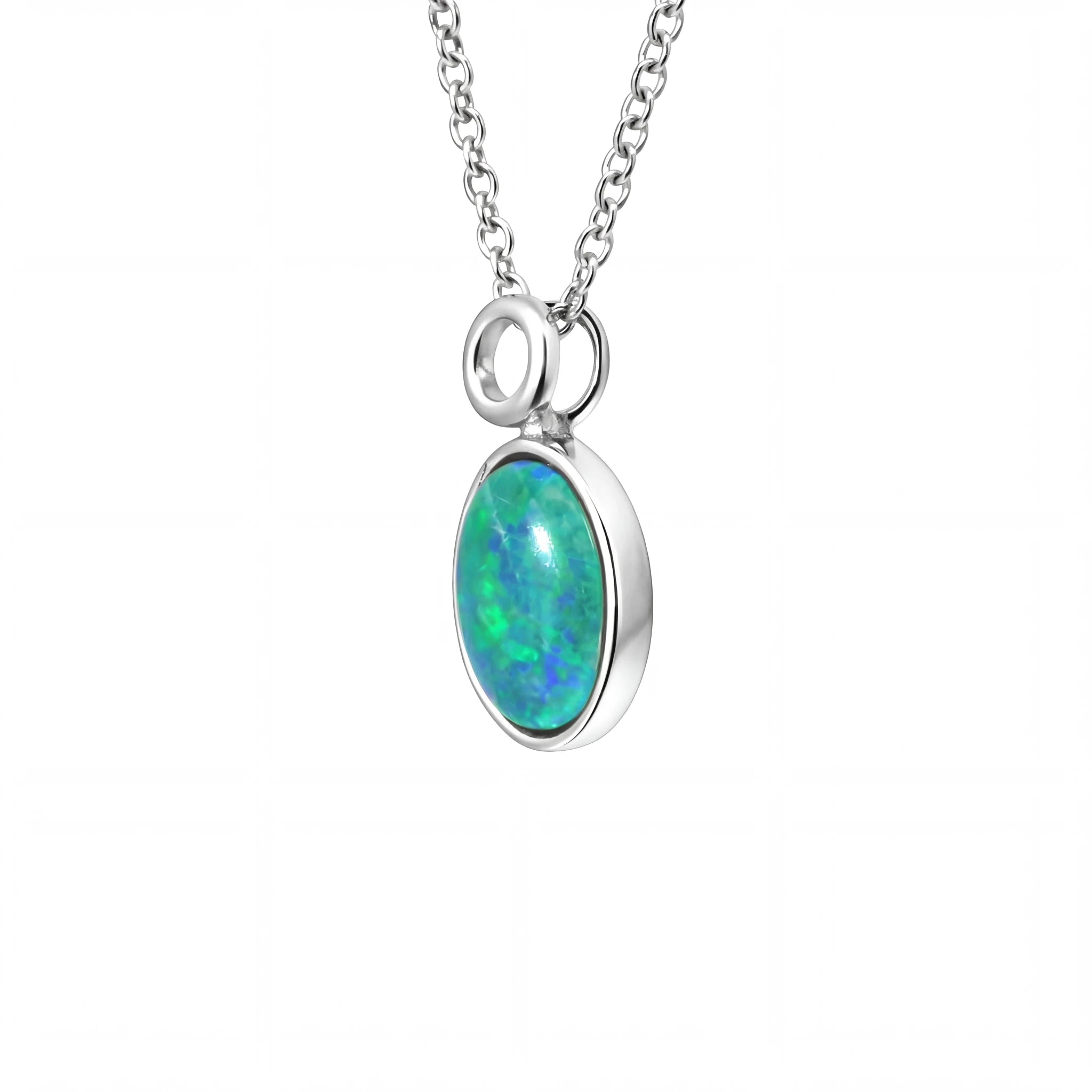 Triplet Opal Pendant in Stainless Steel - Green and Blue - Australian Opal Cutters and Pearl Divers