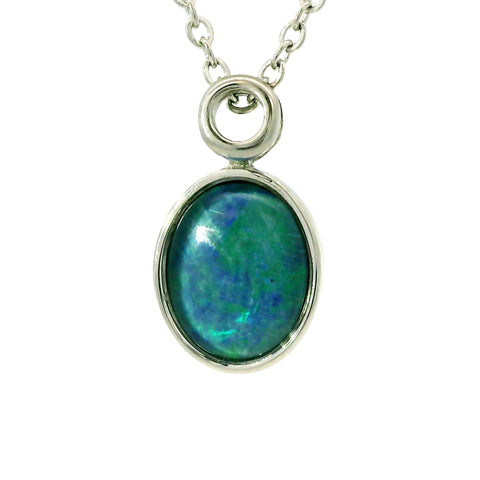 Triplet Opal Pendant in Stainless Steel - Green and Blue