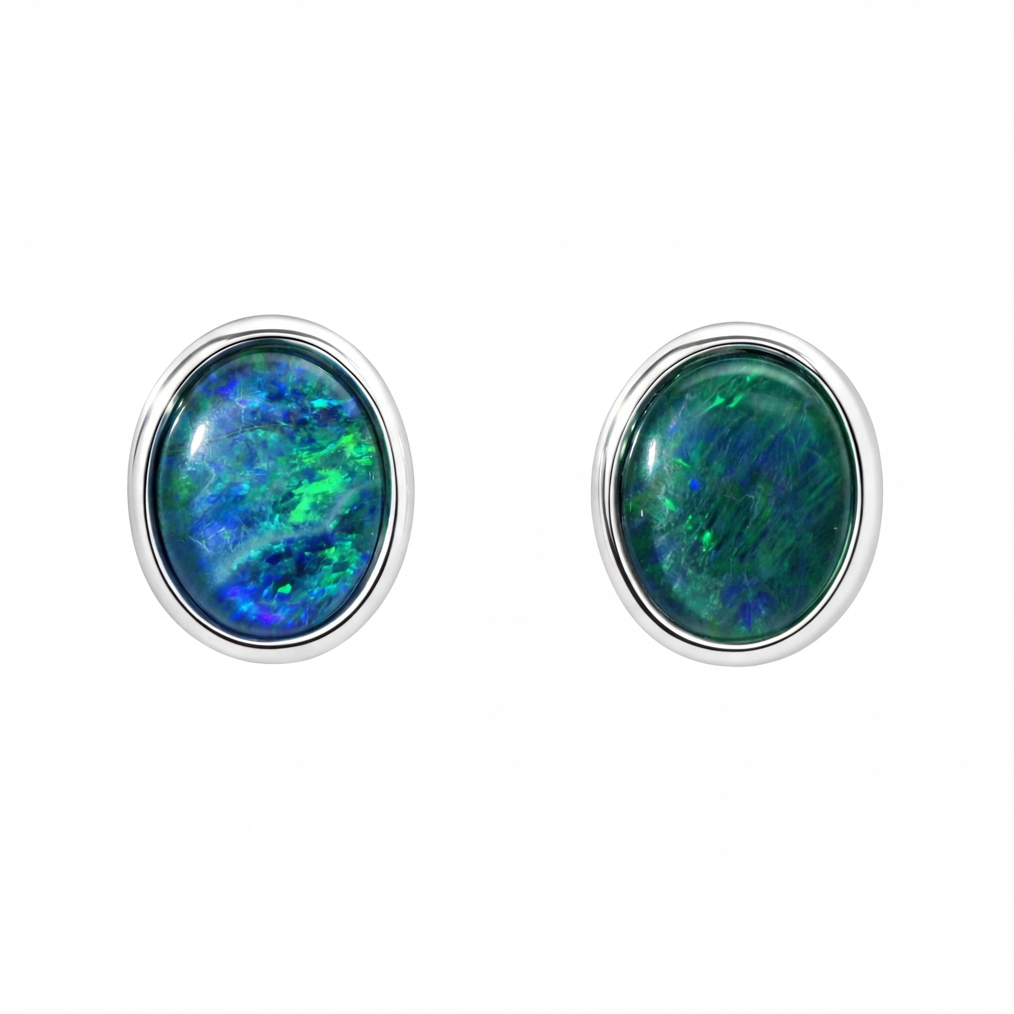 Opal Triplet Earrings in Stainless Steel - Green and Blue - Australian Opal Cutters and Pearl Divers