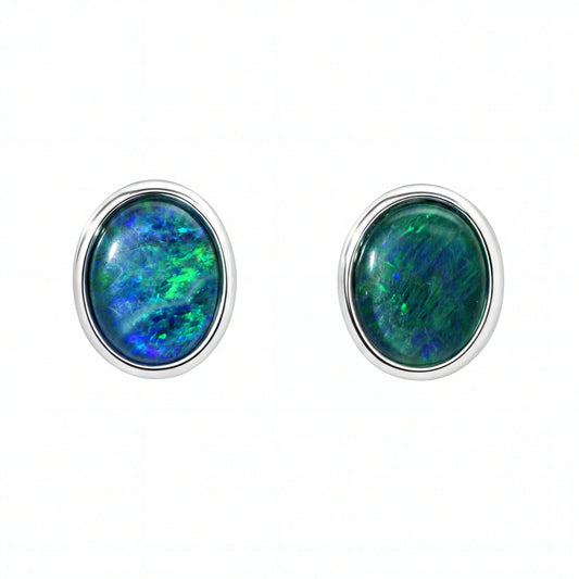 Opal Triplet Earrings in Stainless Steel - Green and Blue