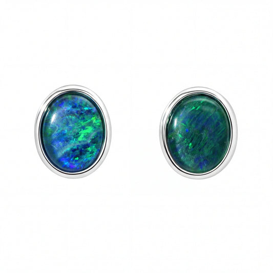Opal Triplet Earrings in Stainless Steel - Green and Blue - Australian Opal Cutters and Pearl Divers