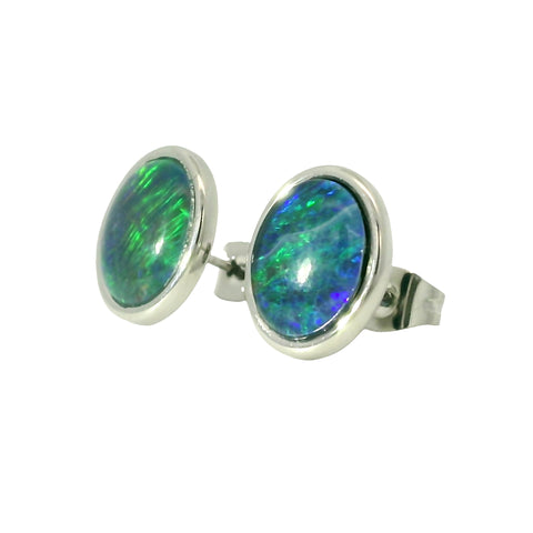 Opal Triplet Earrings in Stainless Steel - Green and Blue