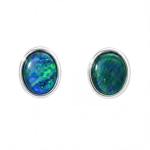Opal Triplet Earrings in Stainless Steel - Green and Blue - Australian Opal Cutters and Pearl Divers