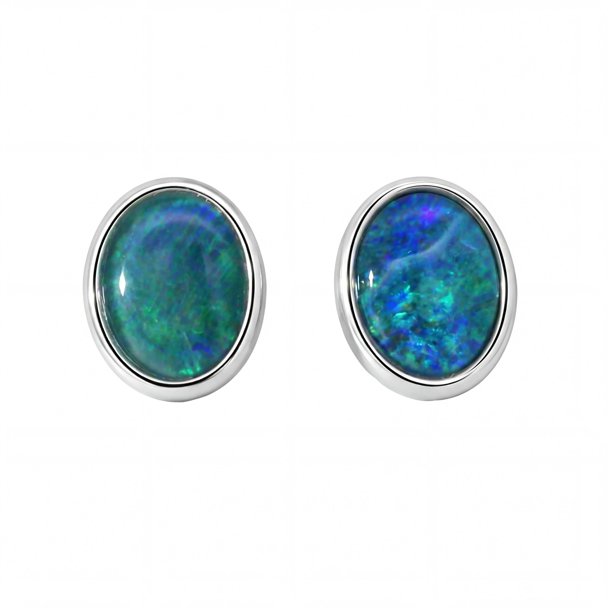 Opal Triplet Earrings in Stainless Steel - Green and Blue - Australian Opal Cutters and Pearl Divers